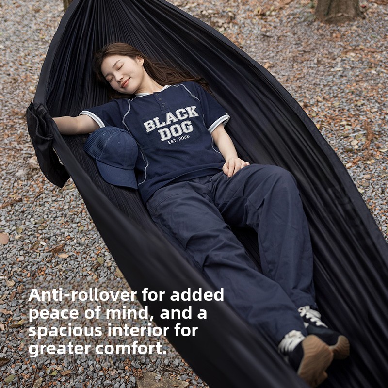 Outdoor Camping Hammock - Zwarte hondenvormige parachutehangmat met hangmatriemen en