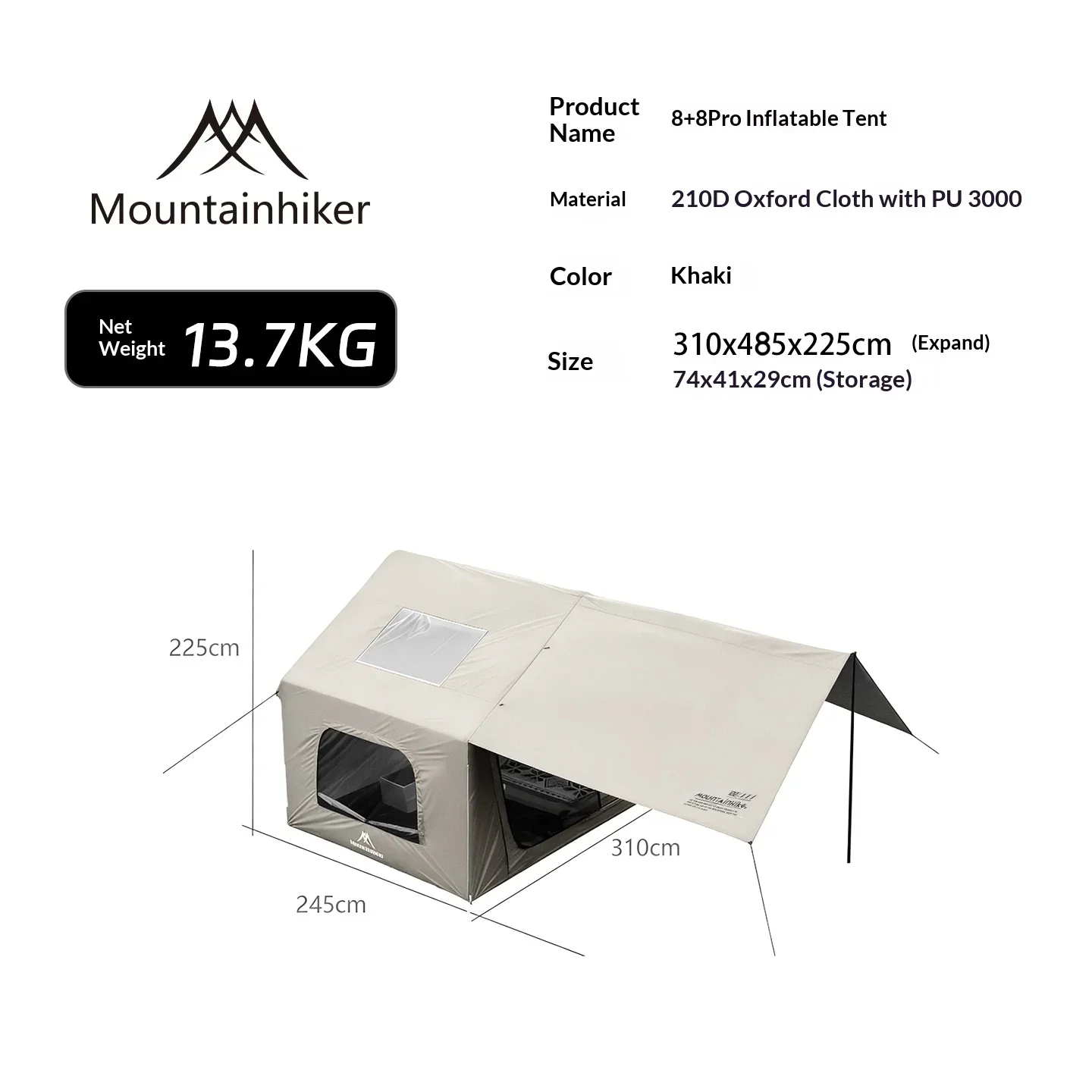 8+8 ㎡   MOUNTAINHIKER Opblaasb - Outdoor Camping Inflatable Tent recensie en prijs
